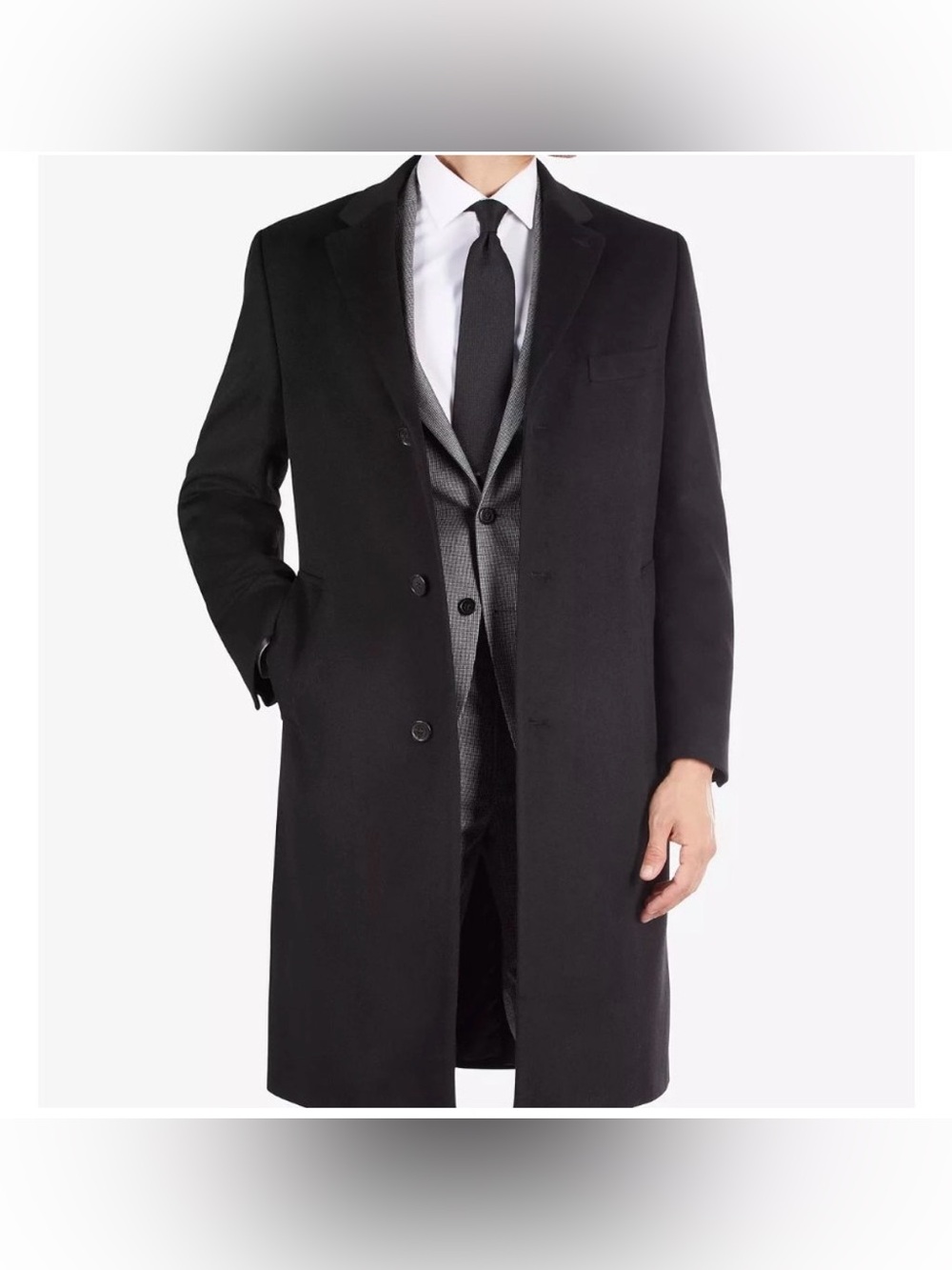 Ralph Lauren Chaps Black Wool Cashmere Blend Topcoat Overcoat Coat 44L